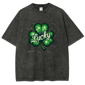 Unisex Vintage Be Lucky With Shamrock For St. Patrick's Day Graphic Washed Tee