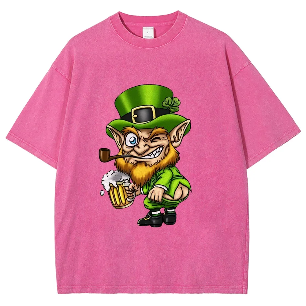 Unisex Vintage Happy St. Patrick's Day Cheer with Beer Graphic Washed Tee