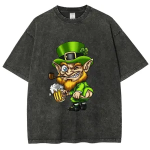 Unisex Vintage Happy St. Patrick's Day Cheer with Beer Graphic Washed Tee
