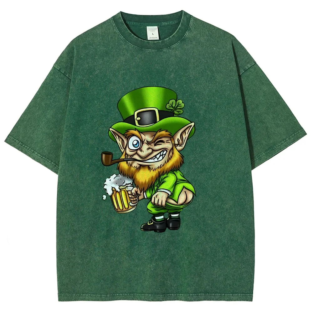 Unisex Vintage Happy St. Patrick's Day Cheer with Beer Graphic Washed Tee