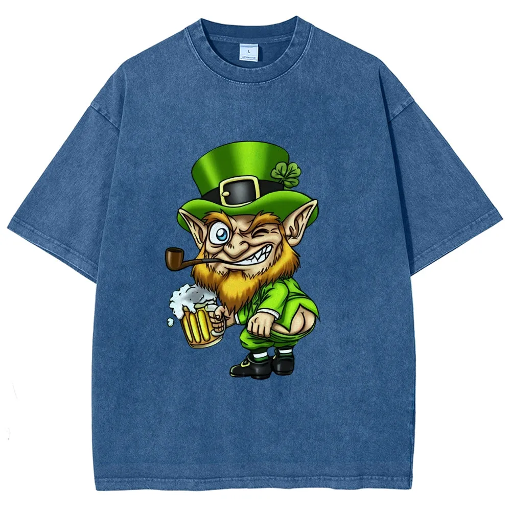 Unisex Vintage Happy St. Patrick's Day Cheer with Beer Graphic Washed Tee