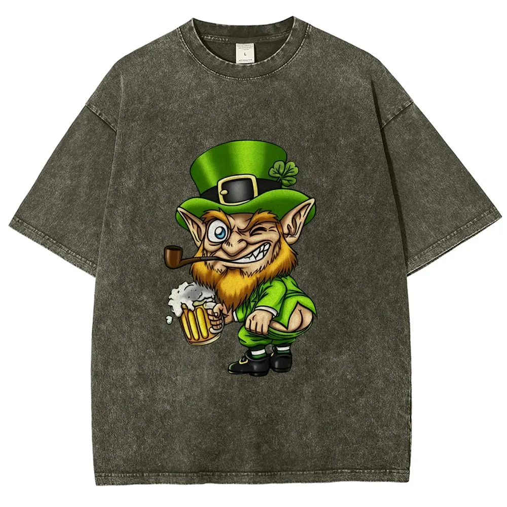 Unisex Vintage Happy St. Patrick's Day Cheer with Beer Graphic Washed Tee
