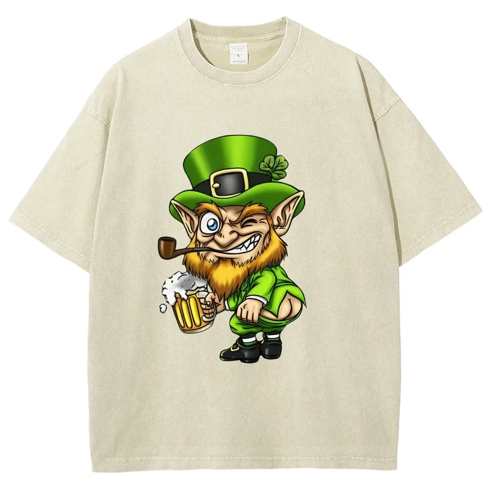 Unisex Vintage Happy St. Patrick's Day Cheer with Beer Graphic Washed Tee