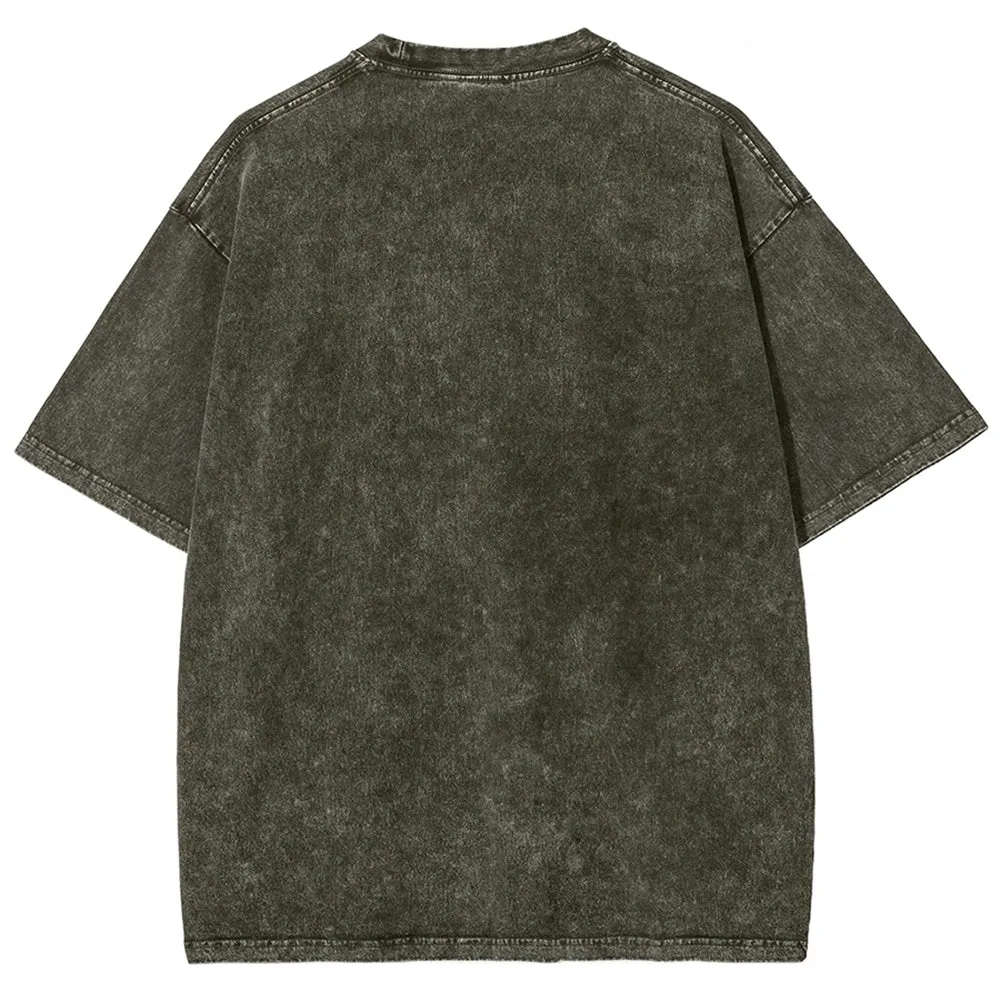 Unisex Vintage Please Stop Darkness Style Graphic Short Sleeve Washed T-shirt