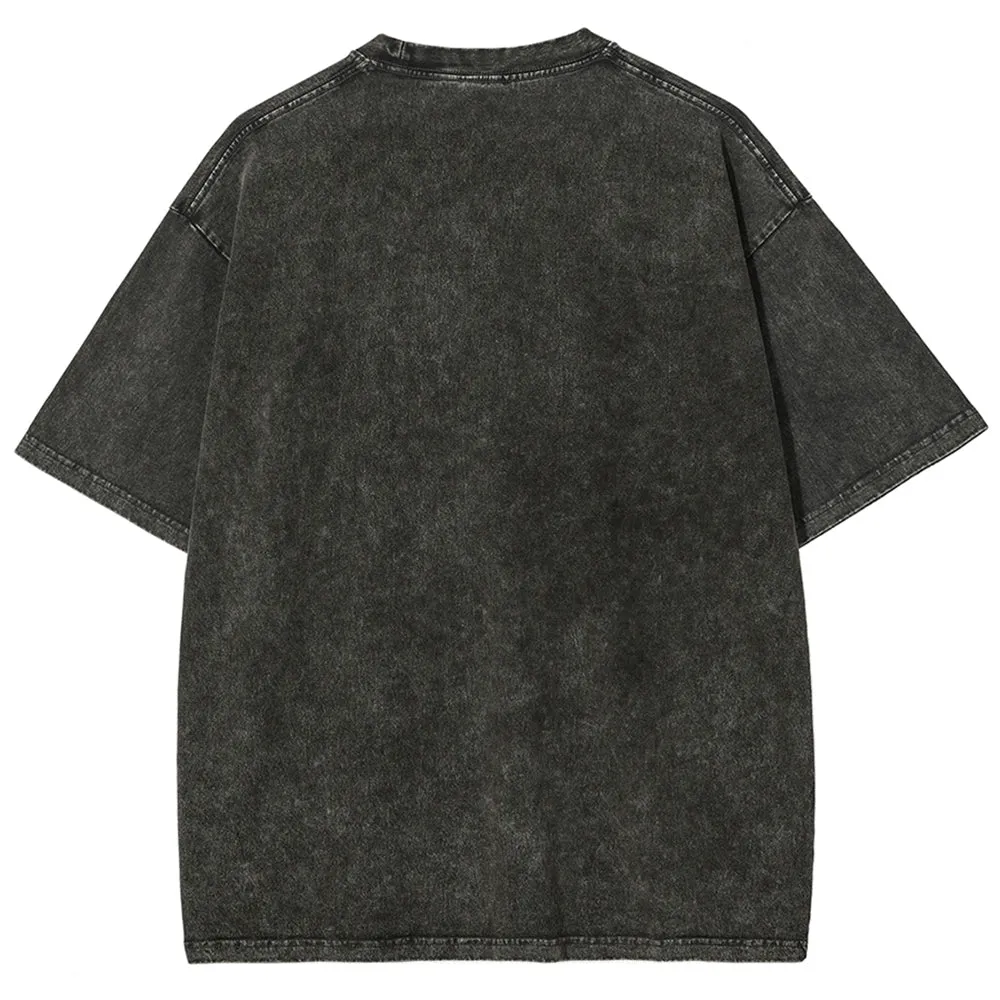 Unisex Vintage Please Stop Darkness Style Graphic Short Sleeve Washed T-shirt