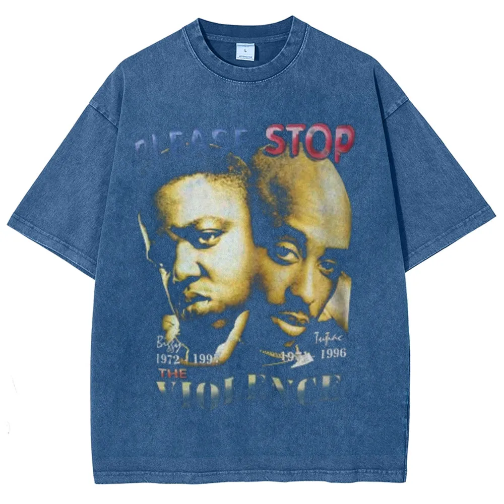 Unisex Vintage Please Stop Darkness Style Graphic Short Sleeve Washed T-shirt