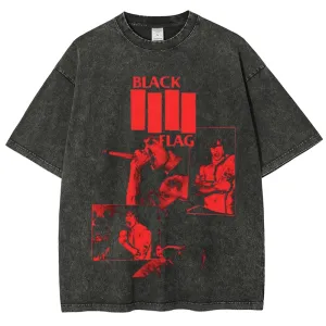 Unisex Vintage The Black Flag Rock Band Print Short Sleeve Casual Graphic Washed T-shirt