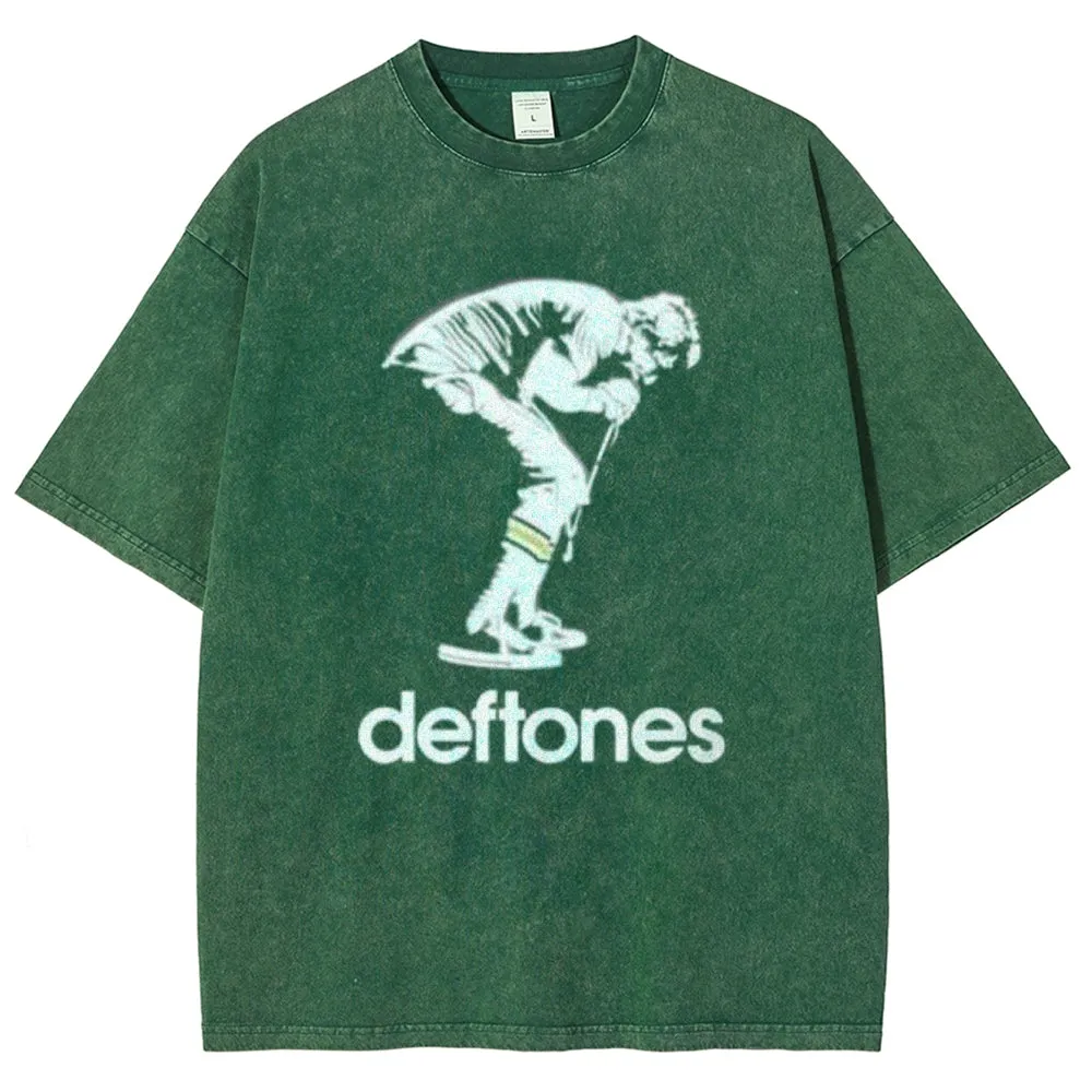 Unisex Vintage The Deftones Rock Band Print Short Sleeve Casual Graphic Washed T-shirt