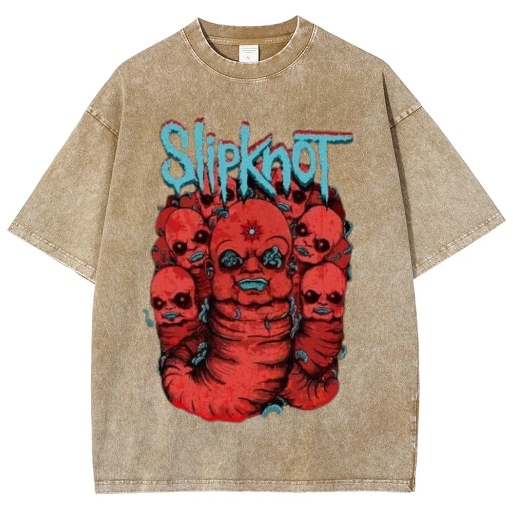 Unisex Vintage The Slipknot Rock Band Print Short Sleeve Casual Graphic Washed T-shirt