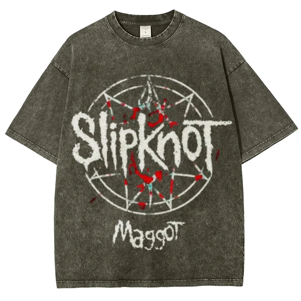 Unisex Vintage The Slipknot Rock Band Print Short Sleeve Casual Graphic Washed T-shirt