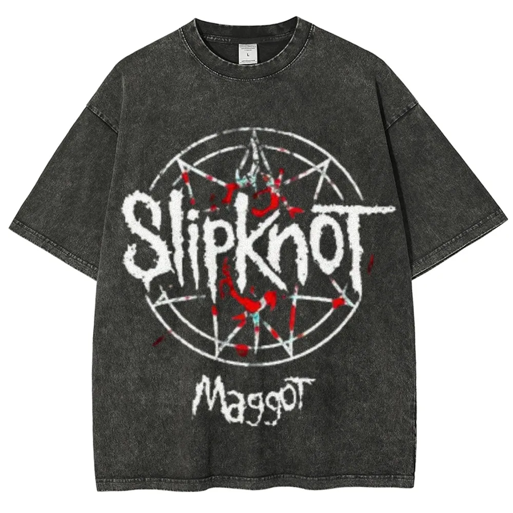 Unisex Vintage The Slipknot Rock Band Print Short Sleeve Casual Graphic Washed T-shirt