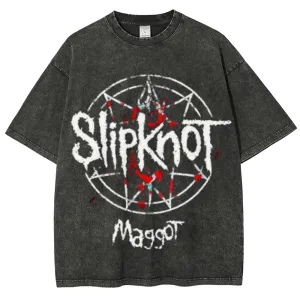 Unisex Vintage The Slipknot Rock Band Print Short Sleeve Casual Graphic Washed T-shirt