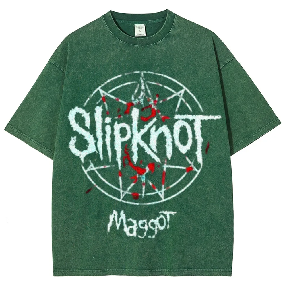 Unisex Vintage The Slipknot Rock Band Print Short Sleeve Casual Graphic Washed T-shirt