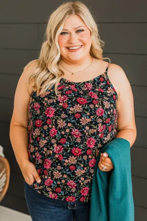 Up For Fun Floral Tank Top- Black & Pink