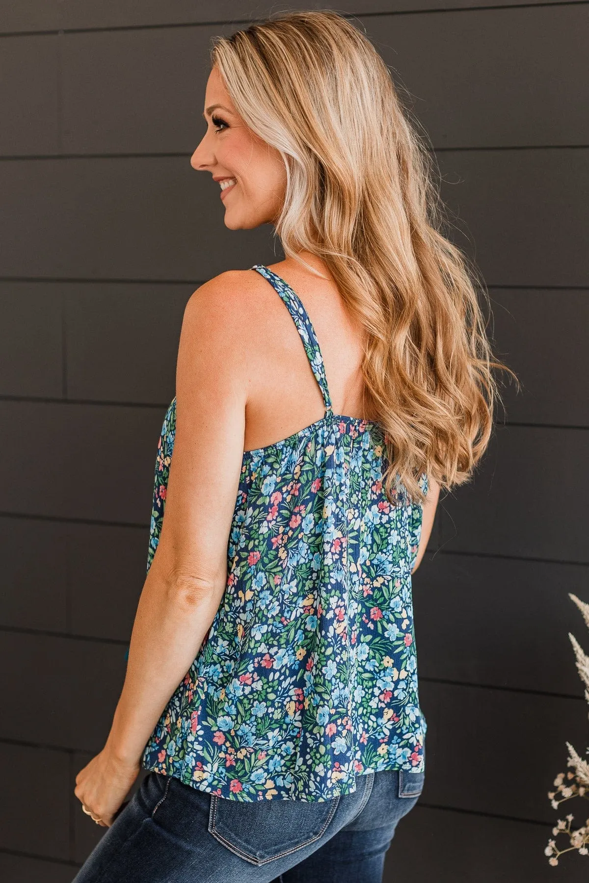 Up For Fun Floral Tank Top- Navy