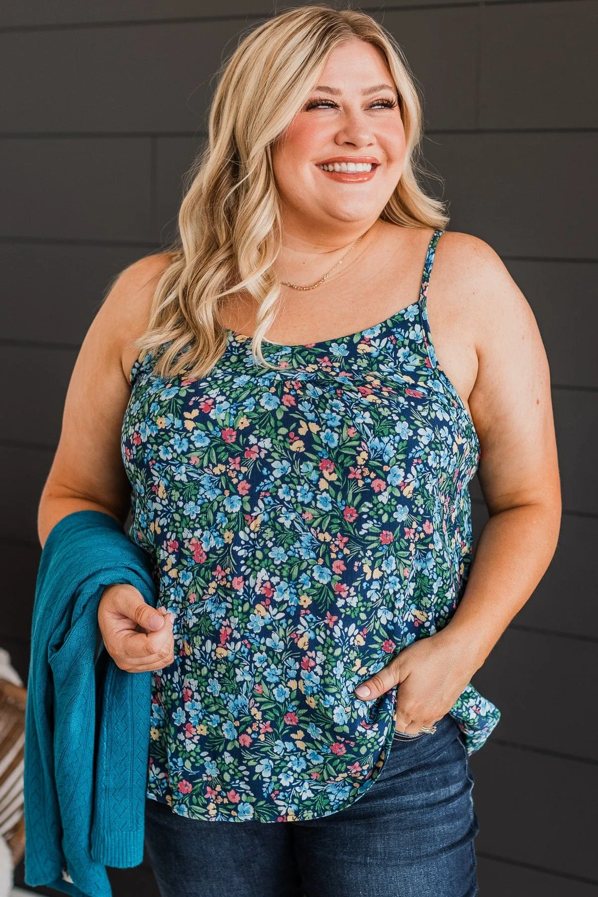 Up For Fun Floral Tank Top- Navy