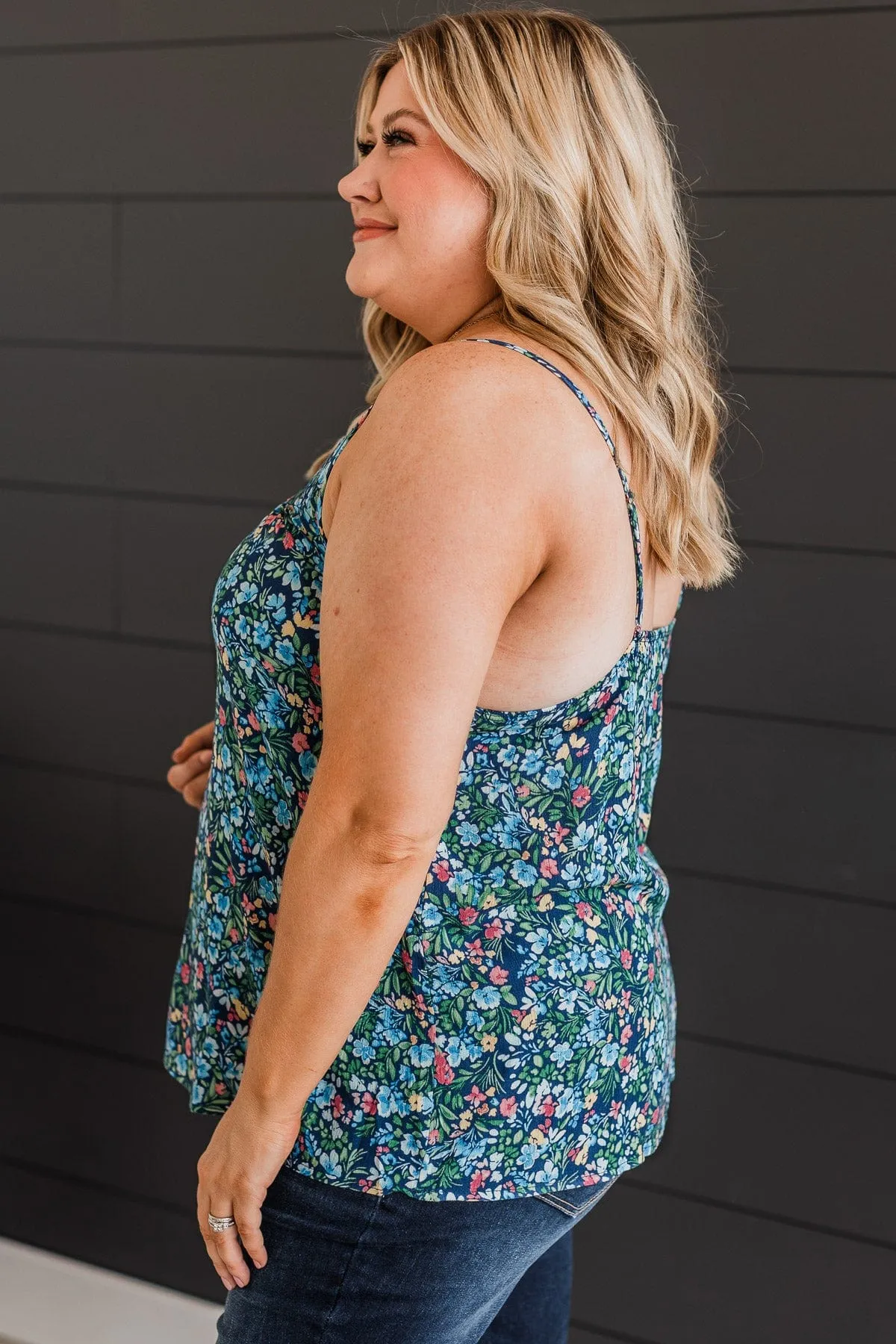 Up For Fun Floral Tank Top- Navy