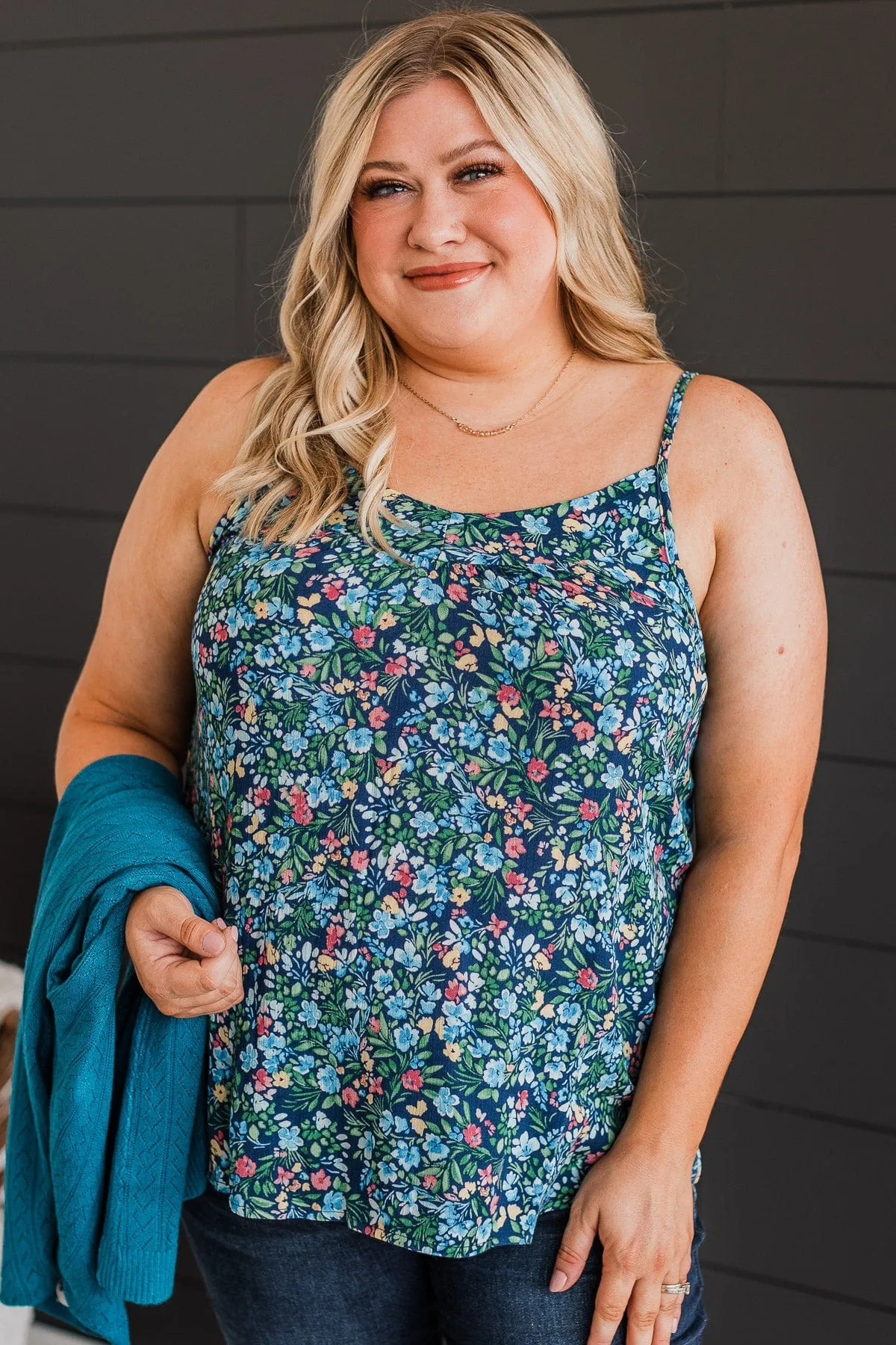 Up For Fun Floral Tank Top- Navy