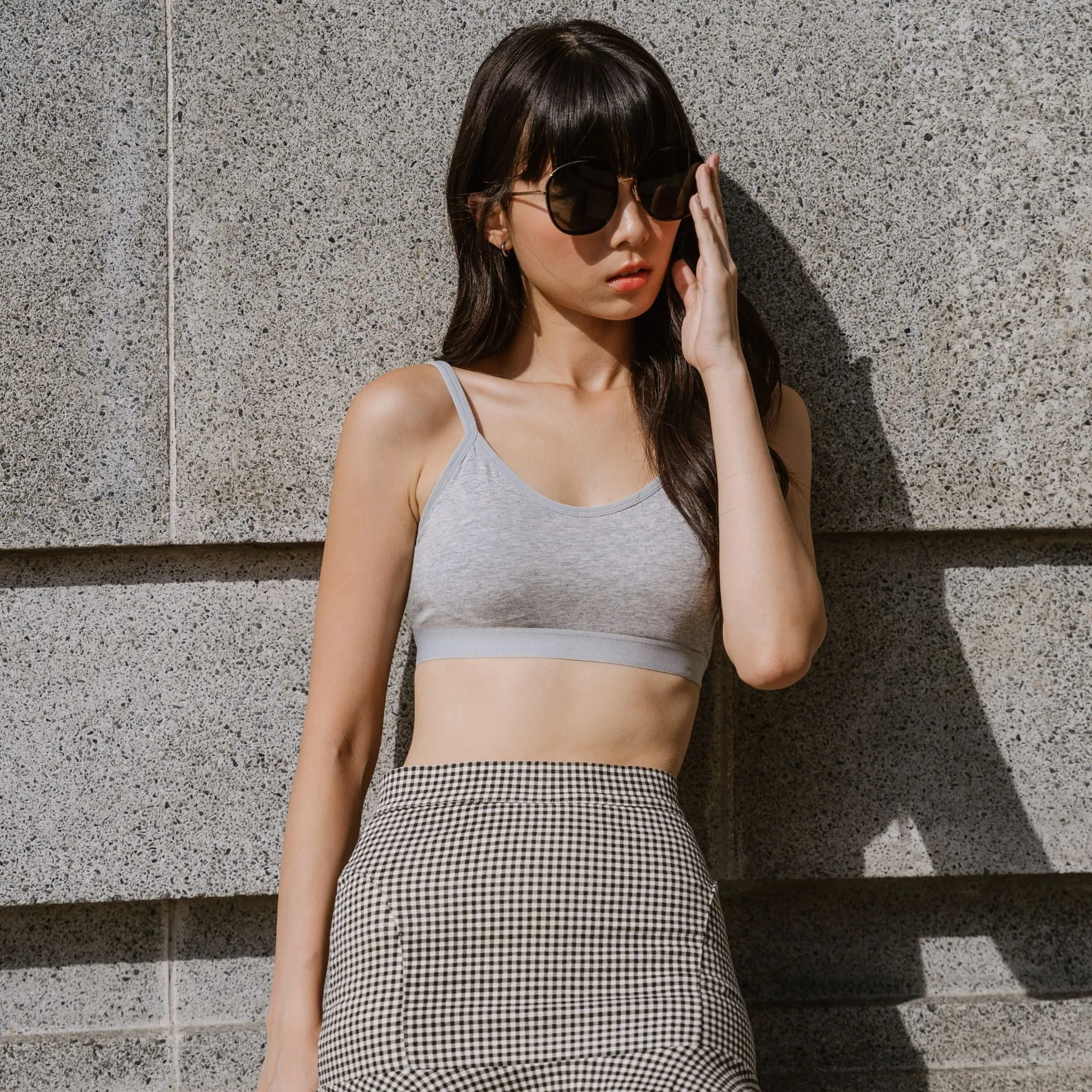 Urban Edge! Mini-Crop Sweetheart Bra Top (Solid Cotton) in Creme Grey