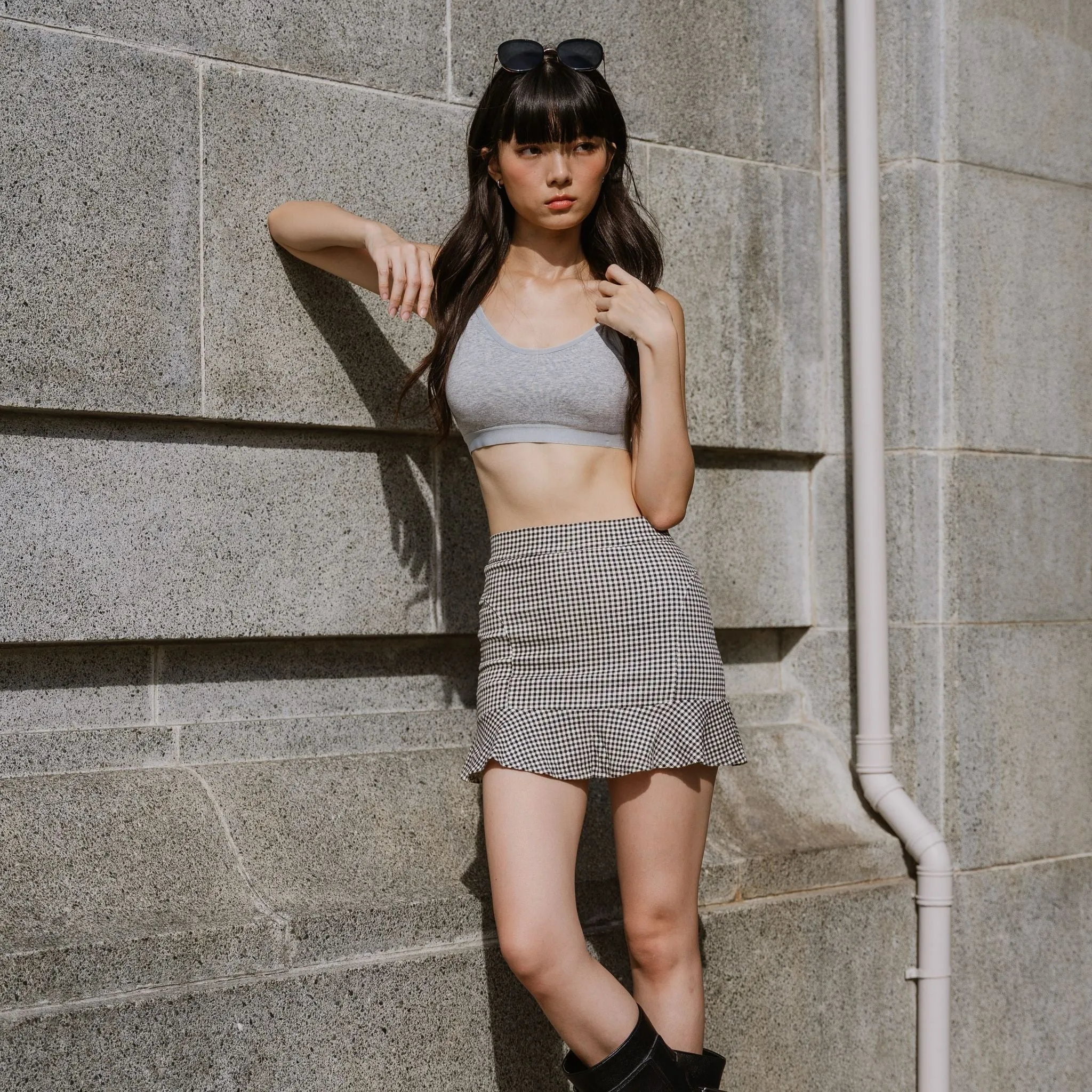 Urban Edge! Mini-Crop Sweetheart Bra Top (Solid Cotton) in Creme Grey