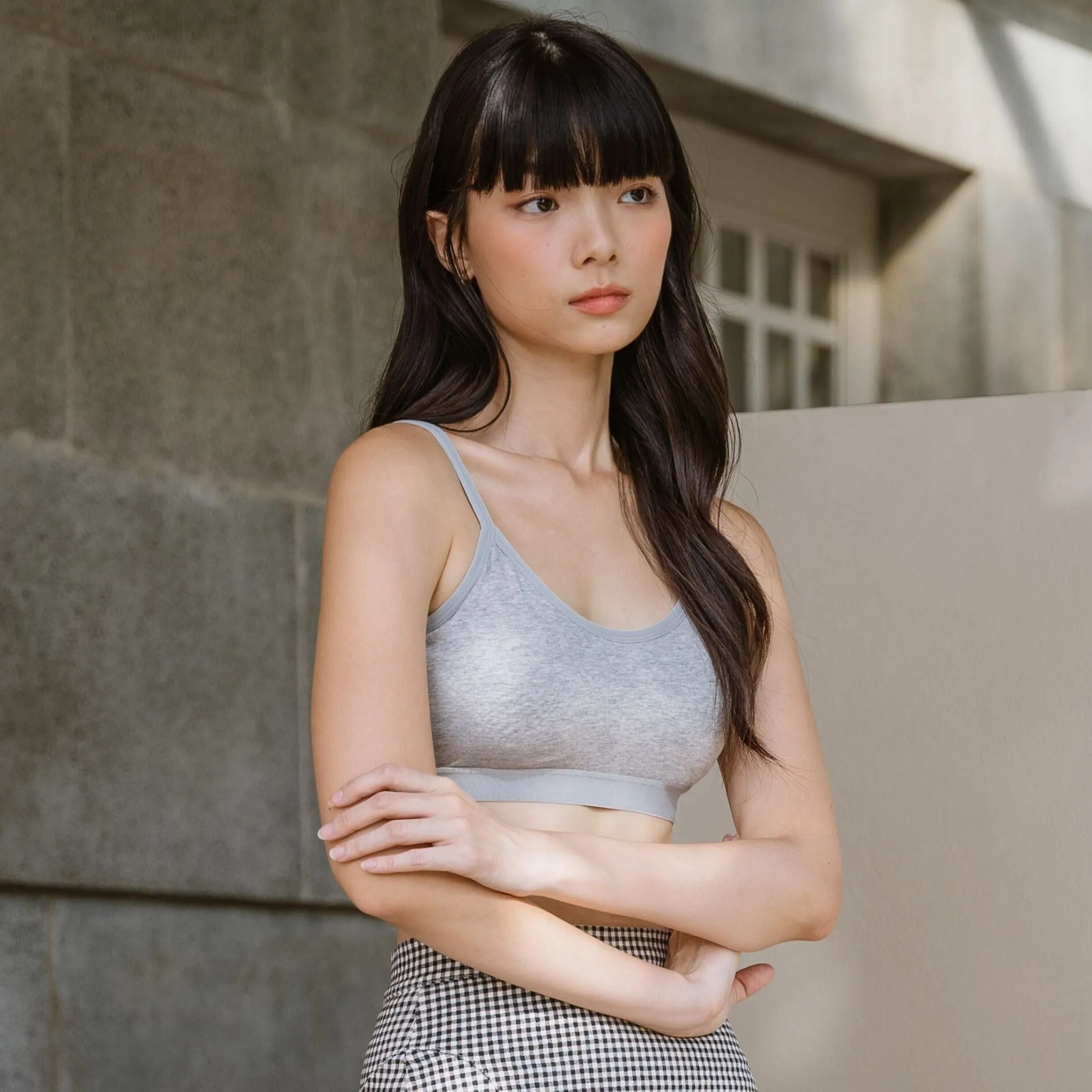 Urban Edge! Mini-Crop Sweetheart Bra Top (Solid Cotton) in Creme Grey