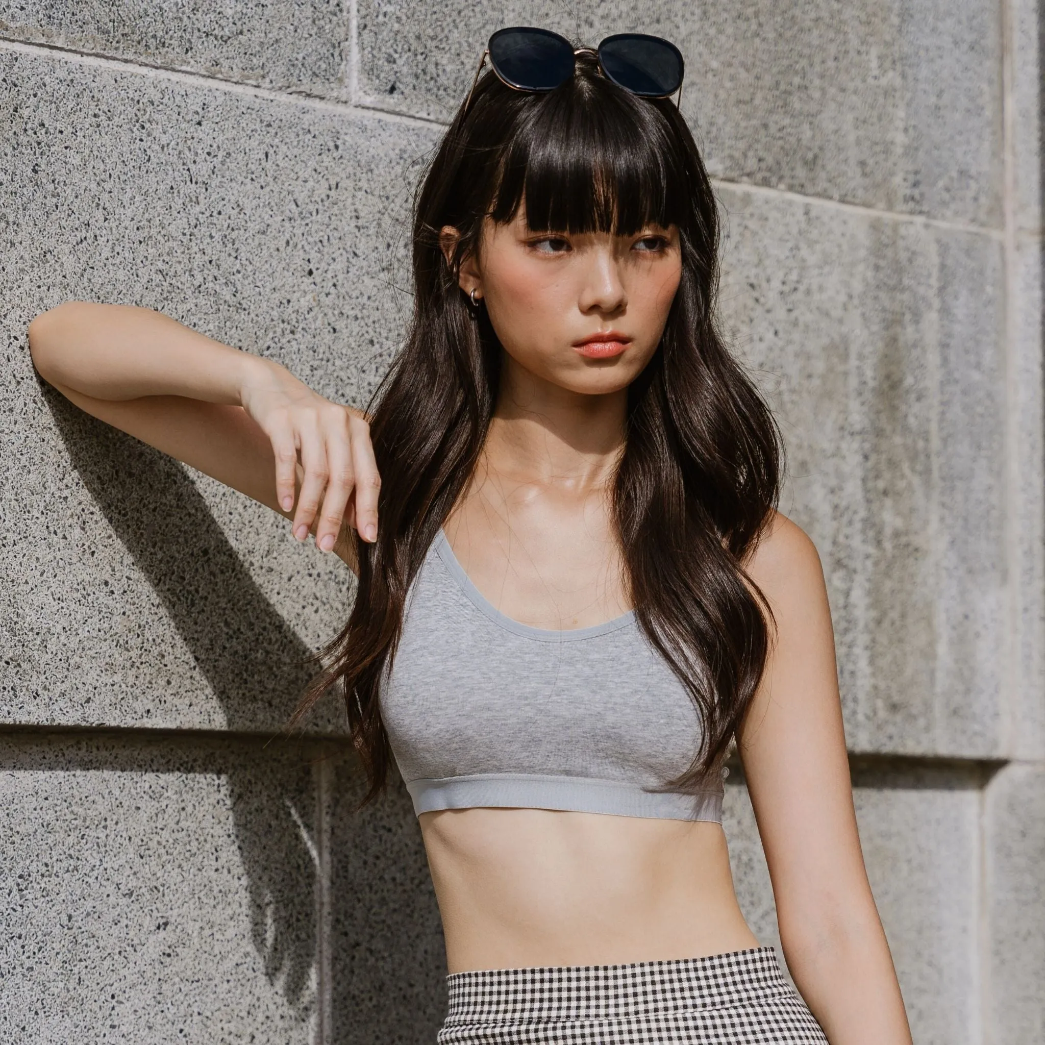 Urban Edge! Mini-Crop Sweetheart Bra Top (Solid Cotton) in Creme Grey