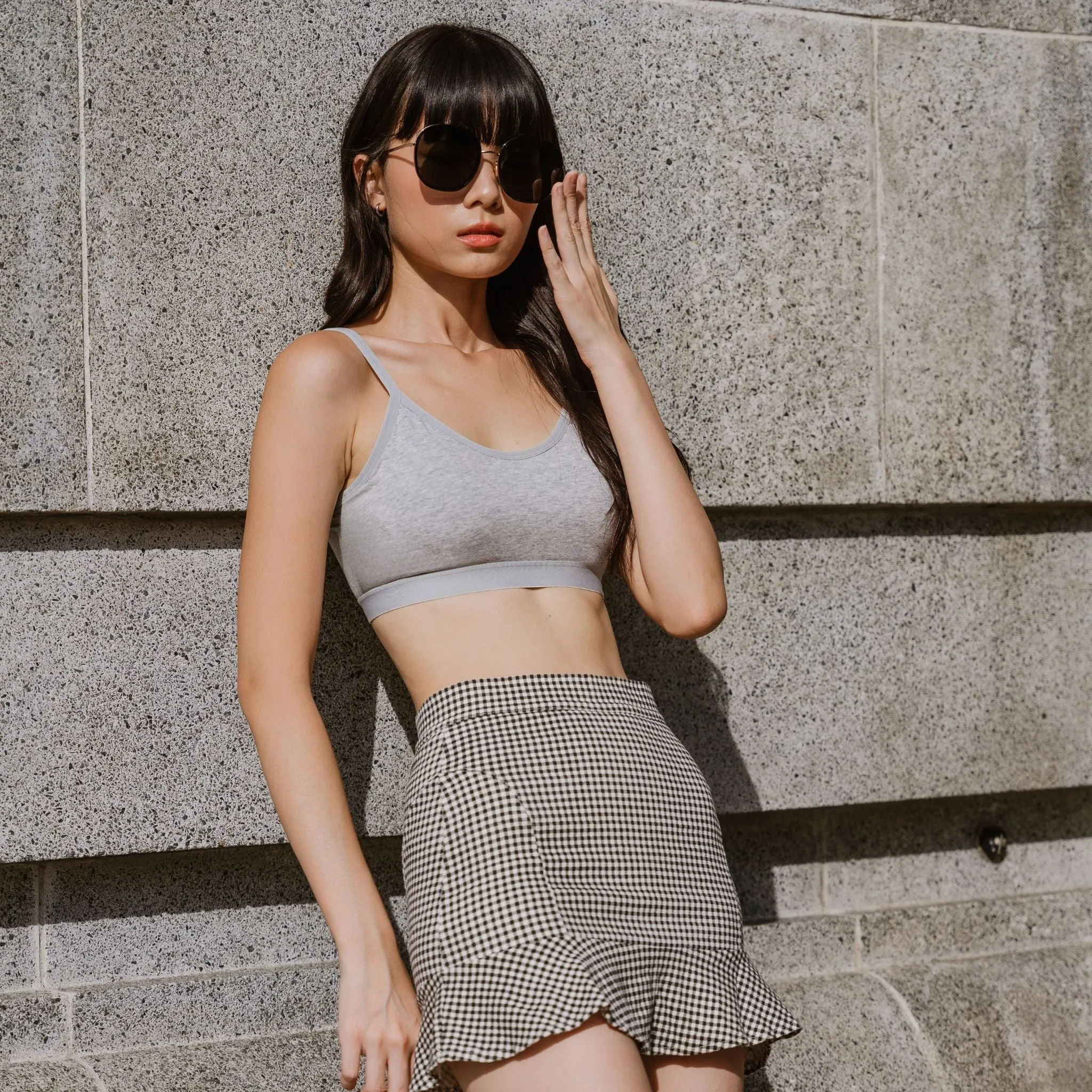 Urban Edge! Mini-Crop Sweetheart Bra Top (Solid Cotton) in Creme Grey