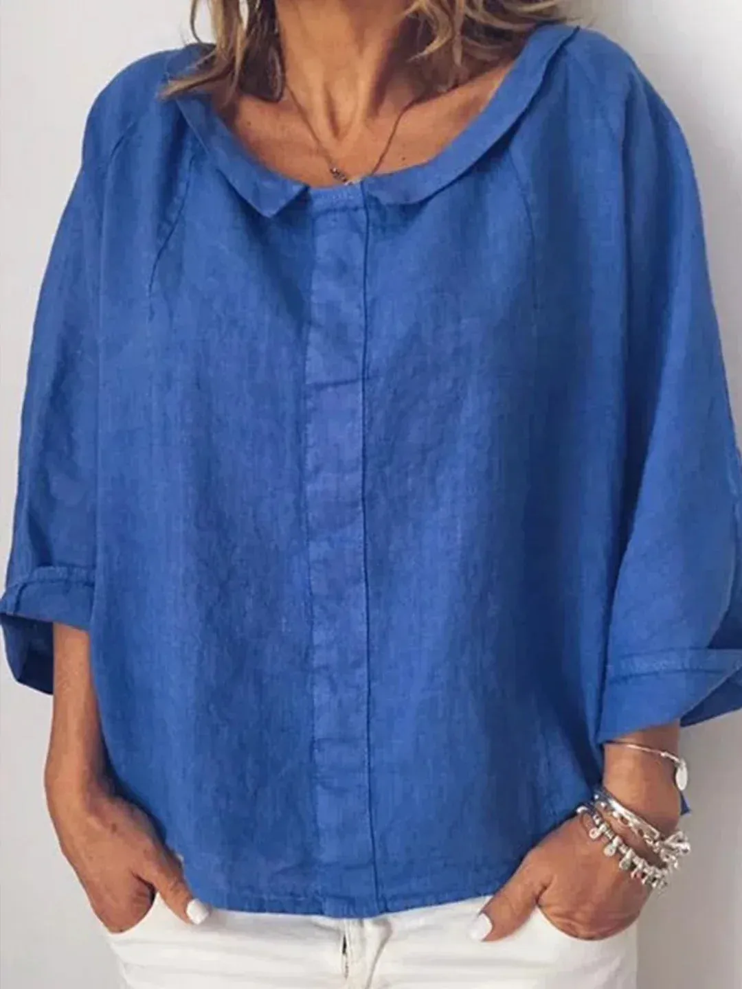 Valentina - Women's plain shirt with small lapels