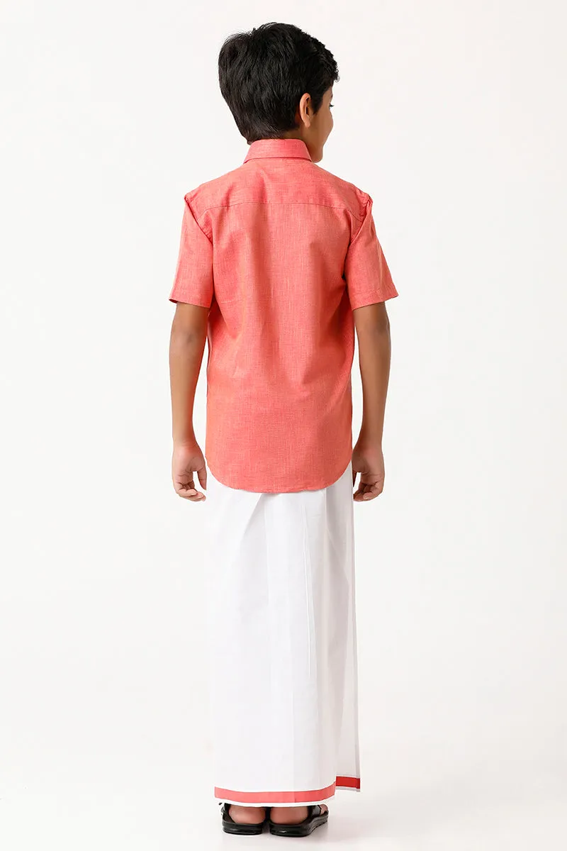 Varna - Dark Rose Matching Fixit Dhoti and Shirt 2 in 1 Set For Kids | Uathayam