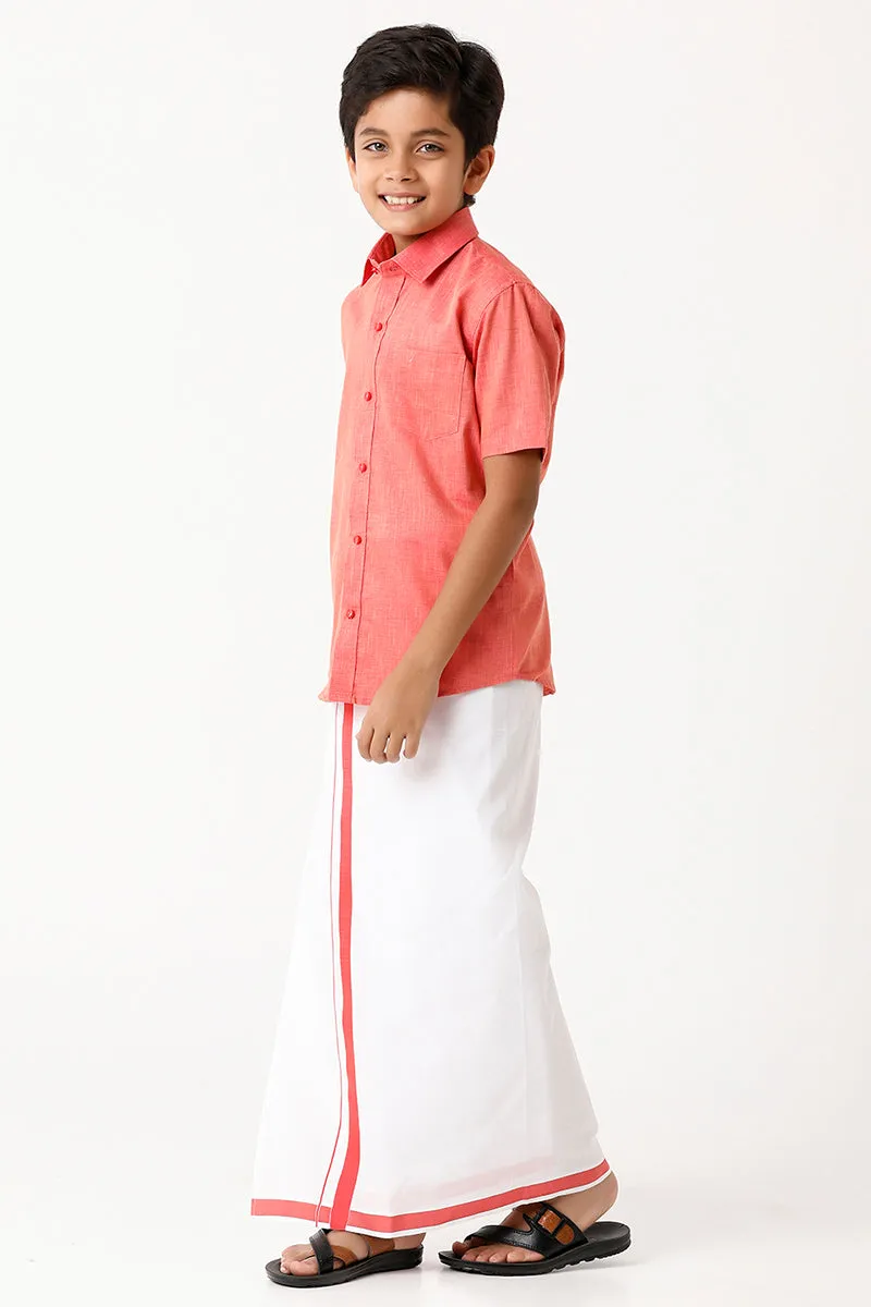 Varna - Dark Rose Matching Fixit Dhoti and Shirt 2 in 1 Set For Kids | Uathayam