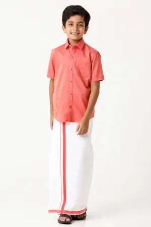 Varna - Dark Rose Matching Fixit Dhoti and Shirt 2 in 1 Set For Kids | Uathayam