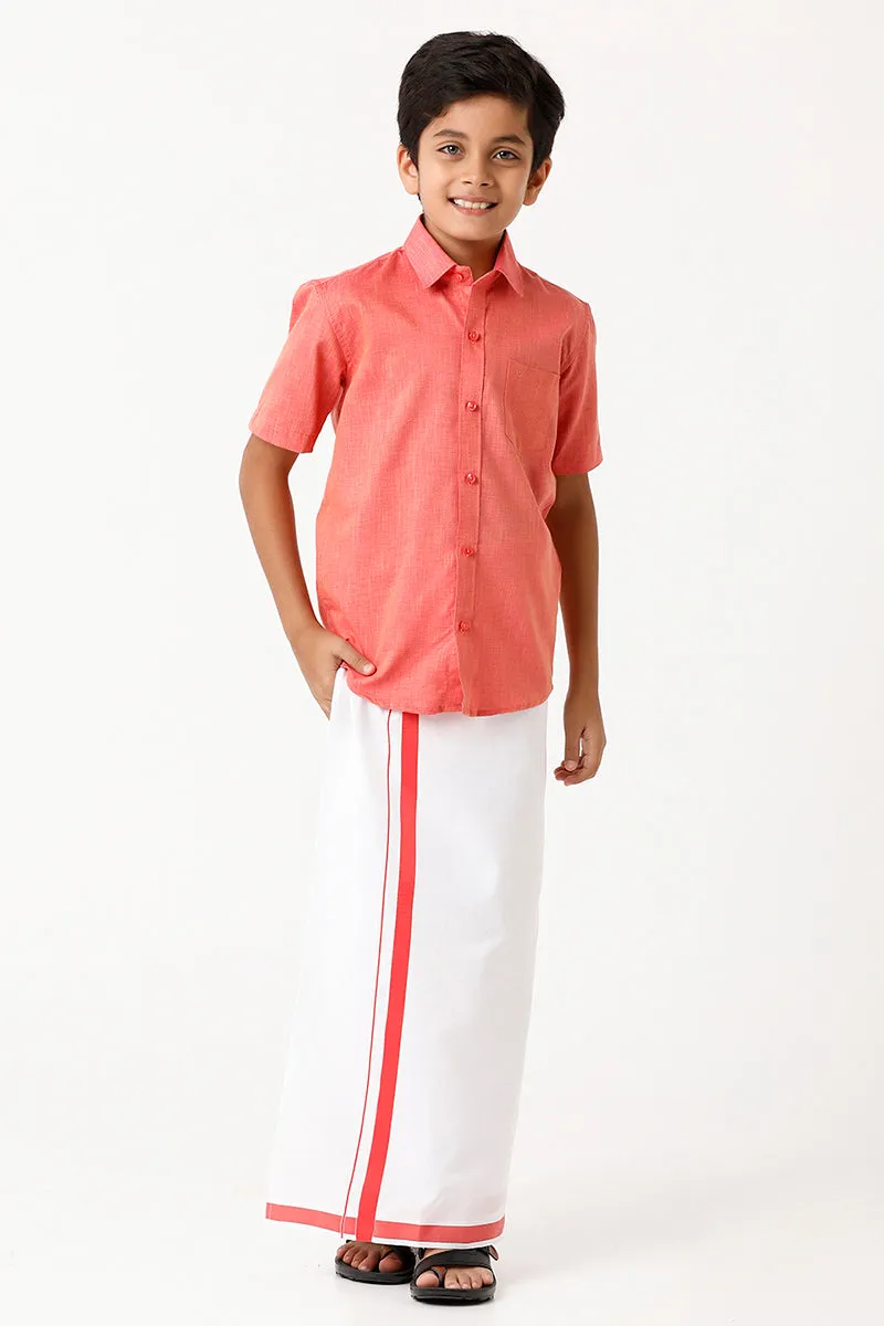 Varna - Dark Rose Matching Fixit Dhoti and Shirt 2 in 1 Set For Kids | Uathayam