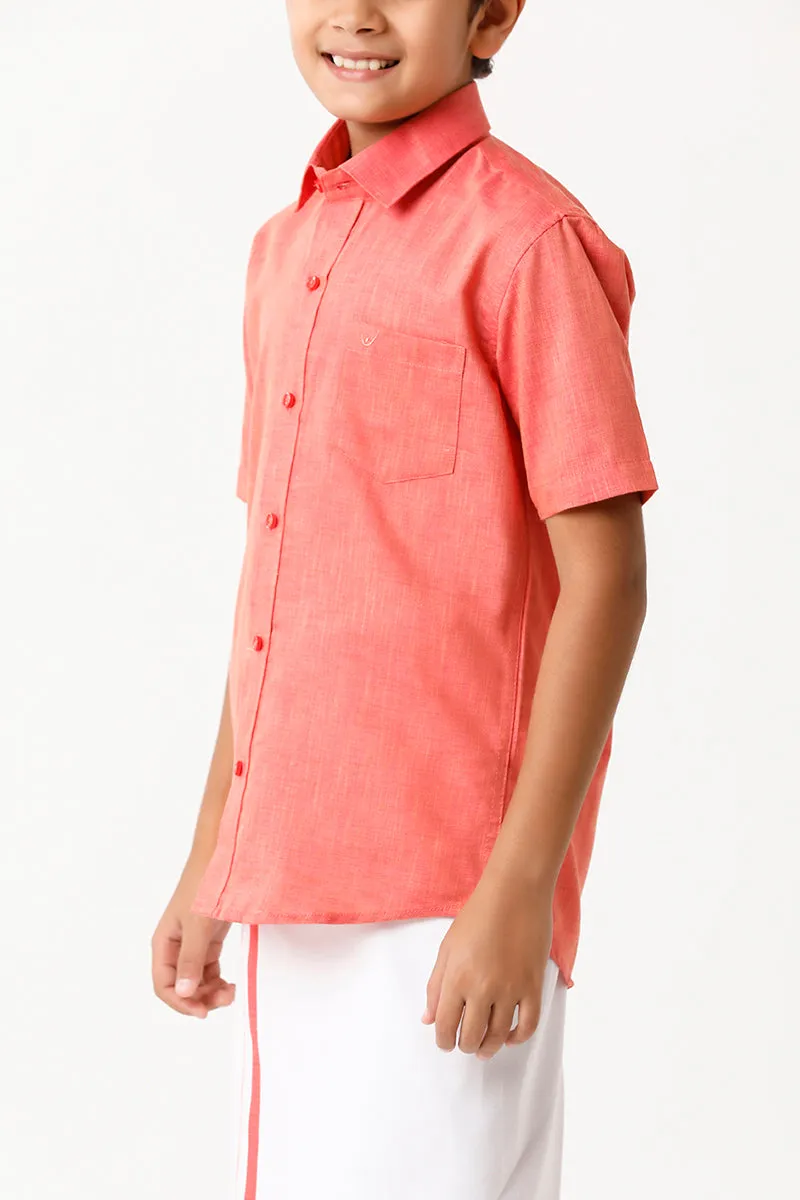 Varna - Dark Rose Matching Fixit Dhoti and Shirt 2 in 1 Set For Kids | Uathayam