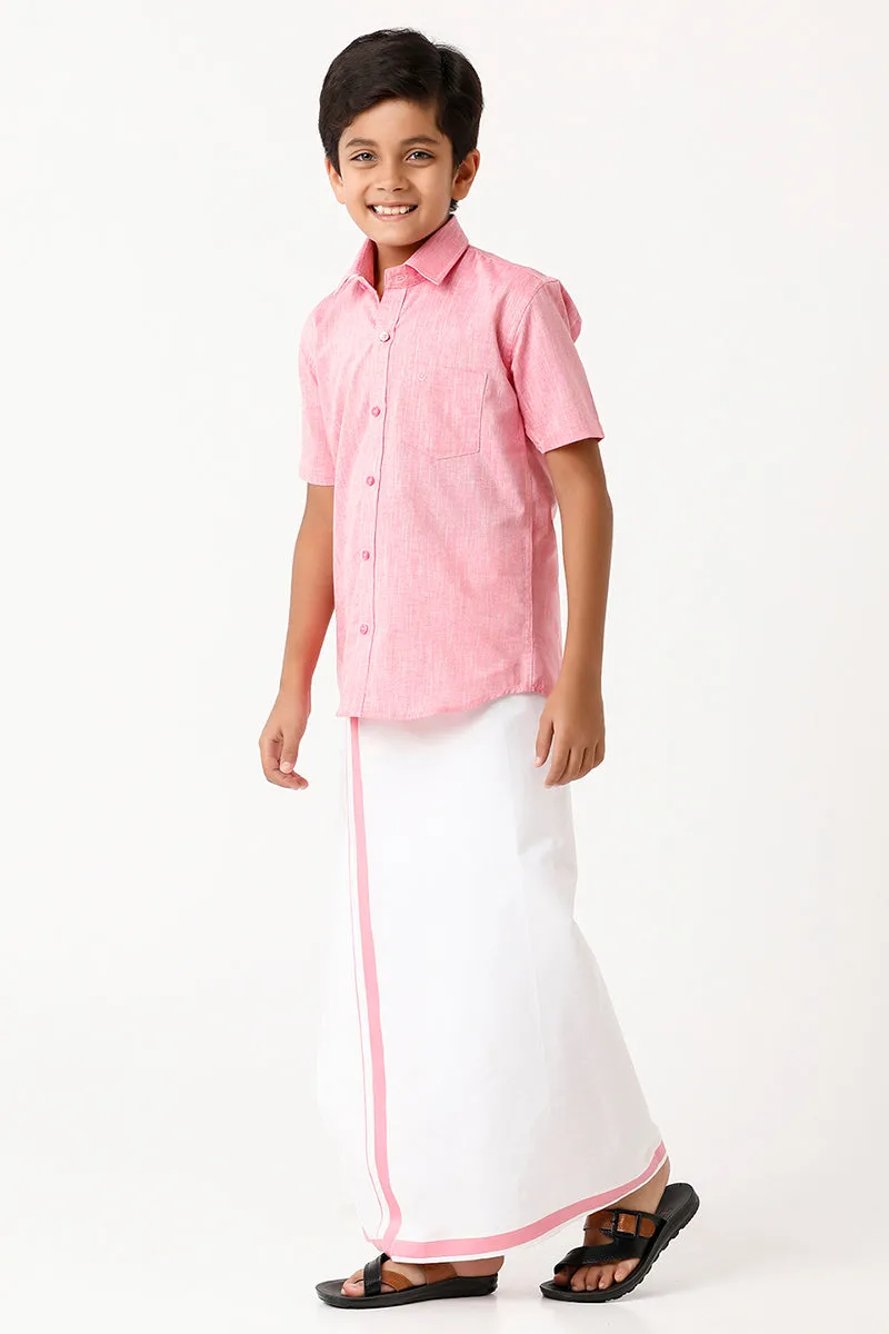 Varna - Pink Matching Fixit Dhoti and Shirt 2 in 1 Set For Kids | Uathayam