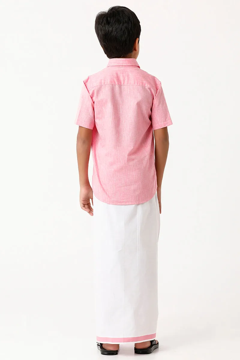 Varna - Pink Matching Fixit Dhoti and Shirt 2 in 1 Set For Kids | Uathayam