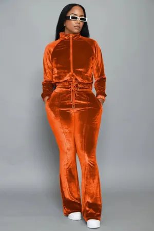 Velvet Zipper Jacket and Flare Pants Set
