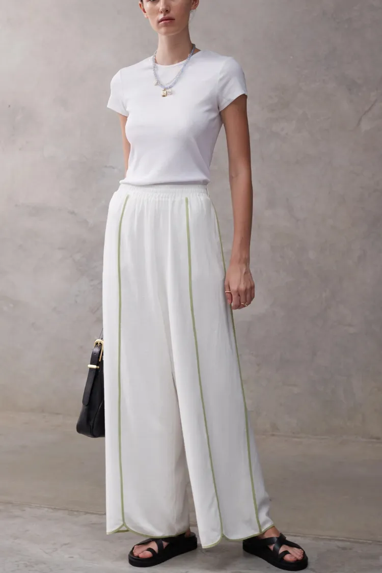 Vera Contrast Piping Panels A-line Tank and Elastic Waist Pocketed Wide Leg Pants Set