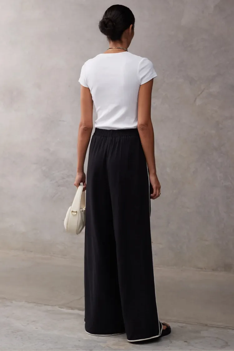 Vera Contrast Piping Panels A-line Tank and Elastic Waist Pocketed Wide Leg Pants Set