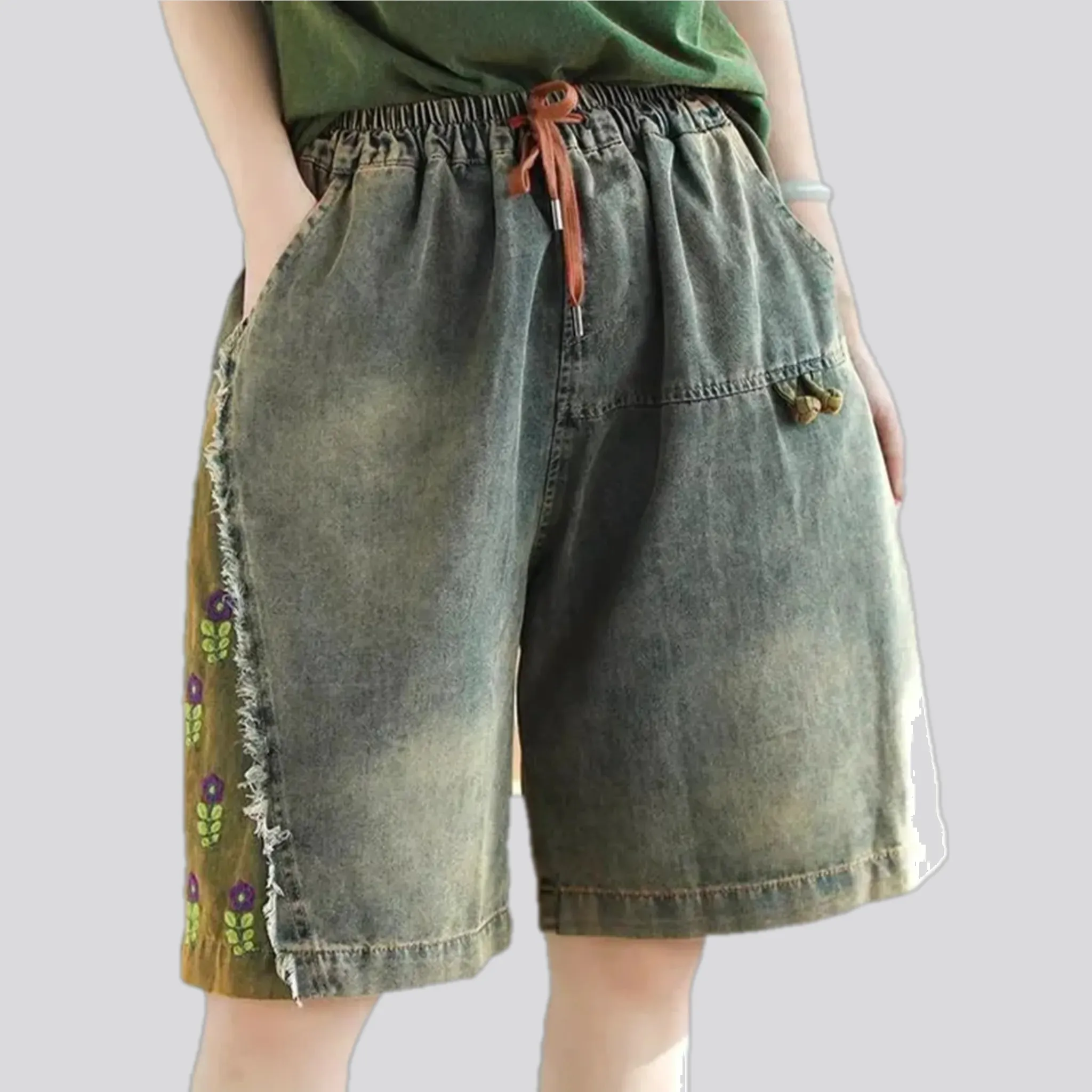Vintage boho baggy women's jean shorts