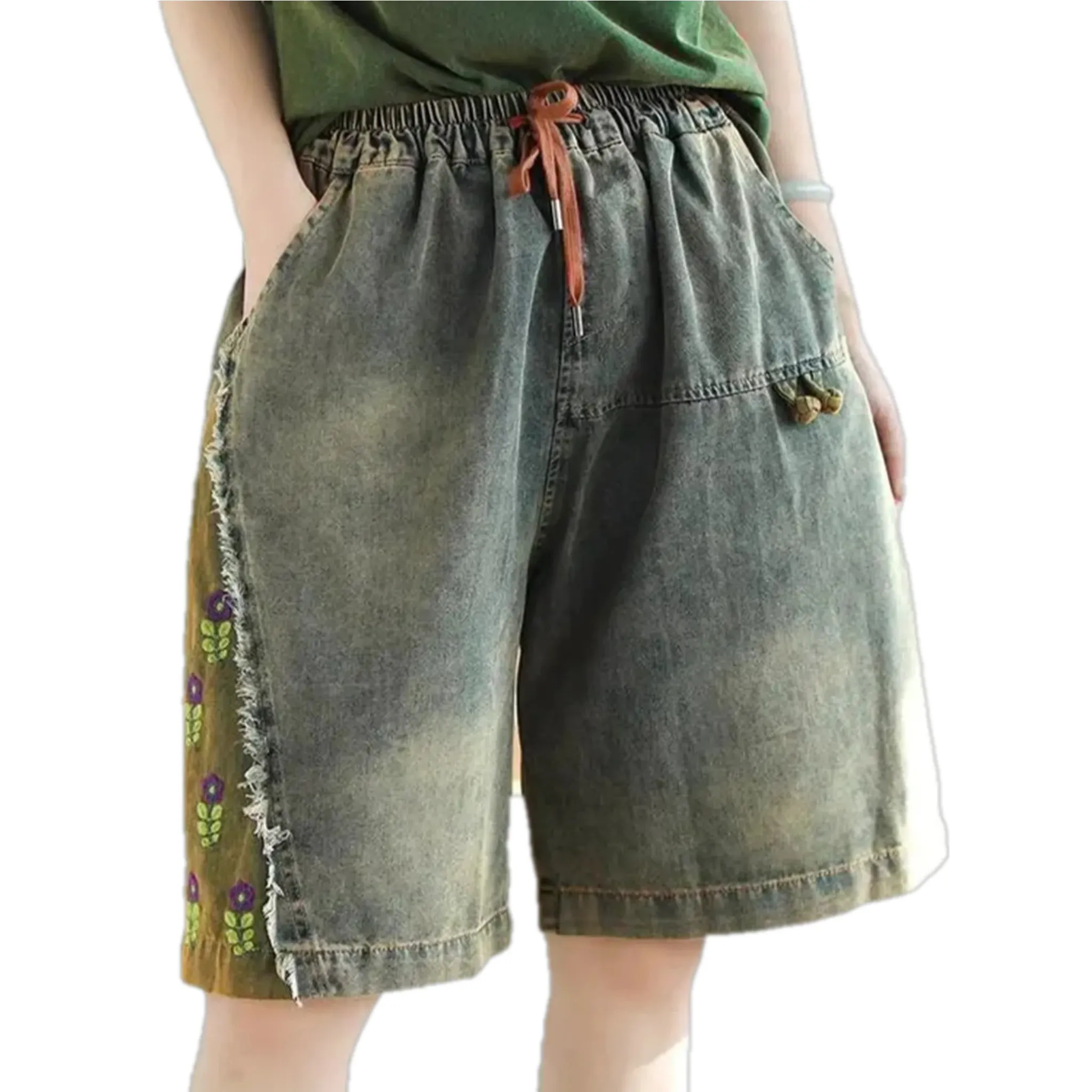Vintage boho baggy women's jean shorts
