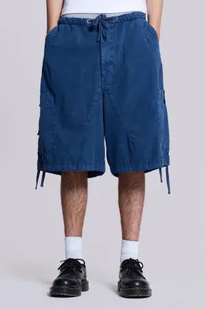 Washed Navy Parachute Baggy Shorts