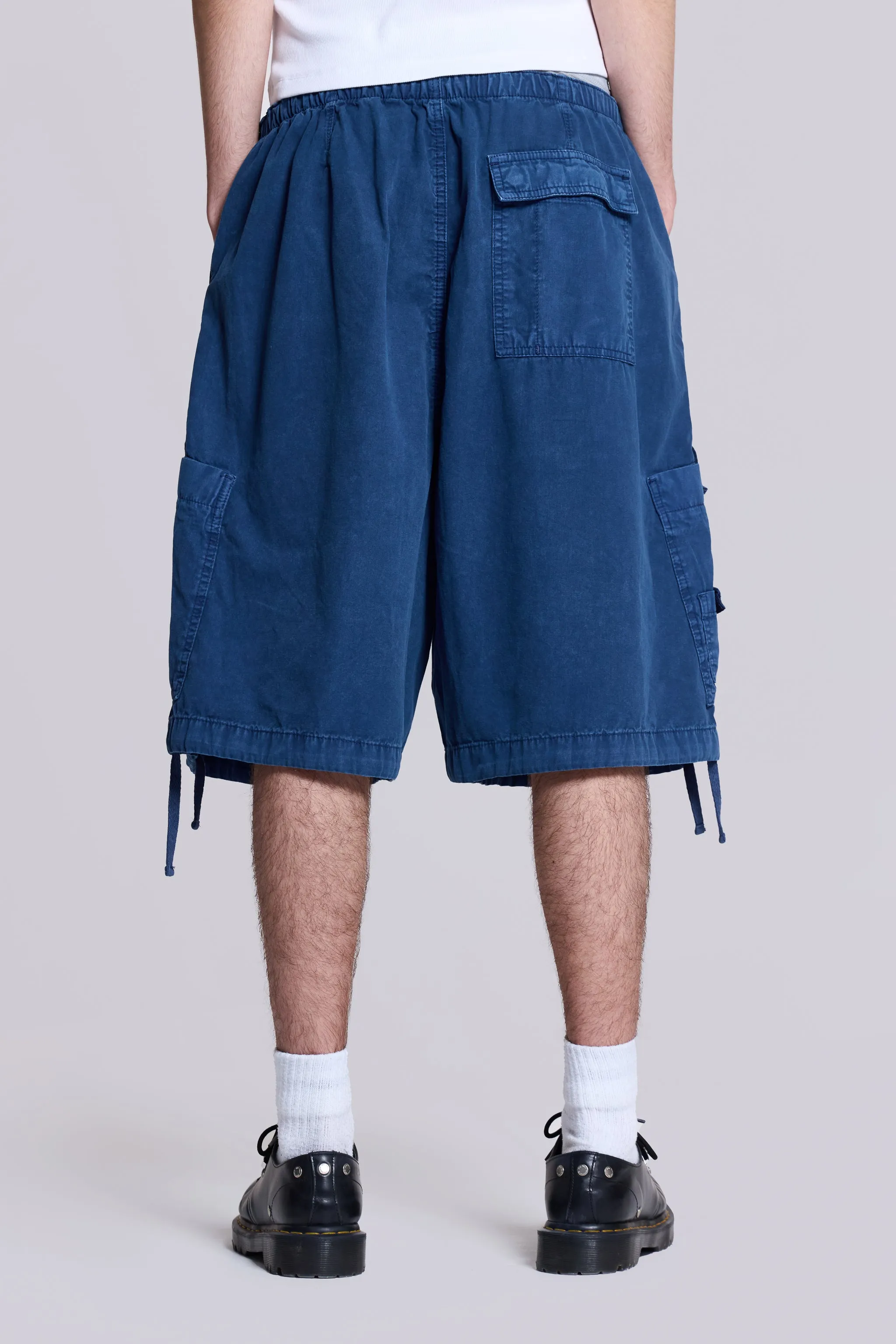 Washed Navy Parachute Baggy Shorts