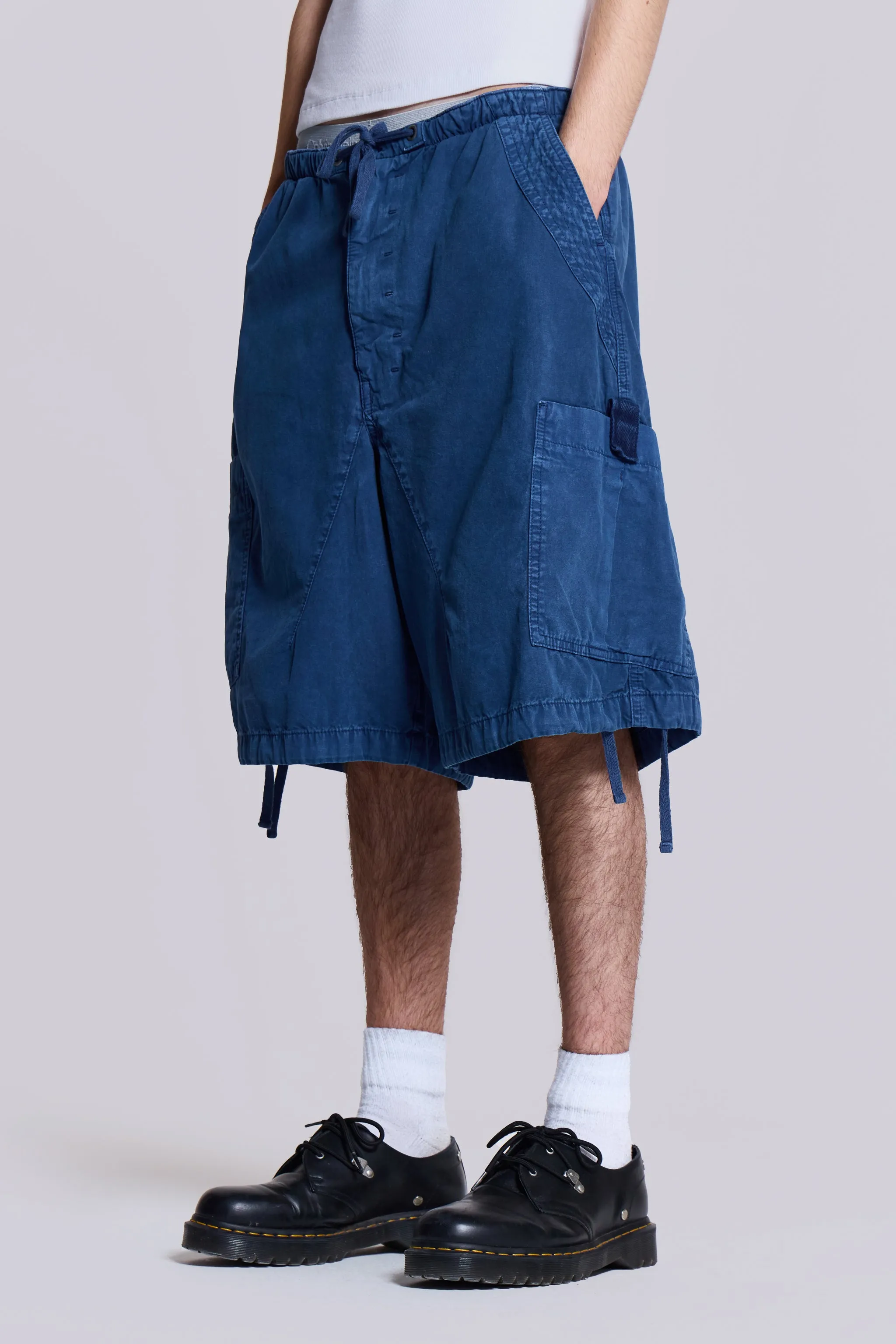 Washed Navy Parachute Baggy Shorts