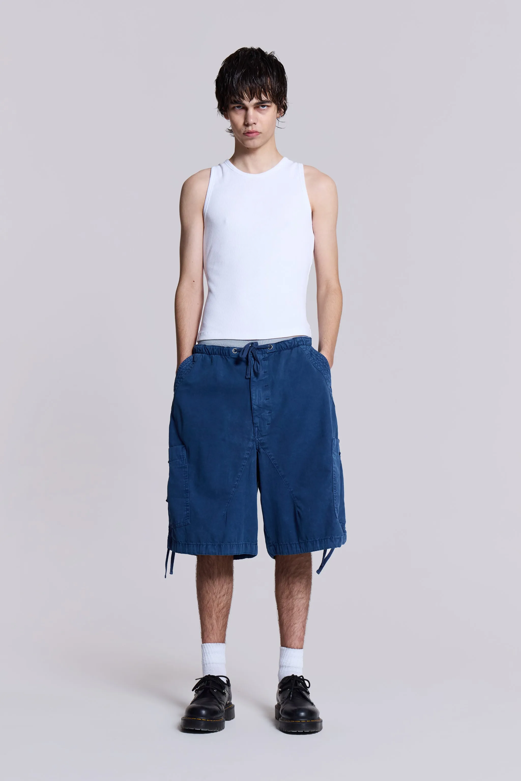 Washed Navy Parachute Baggy Shorts