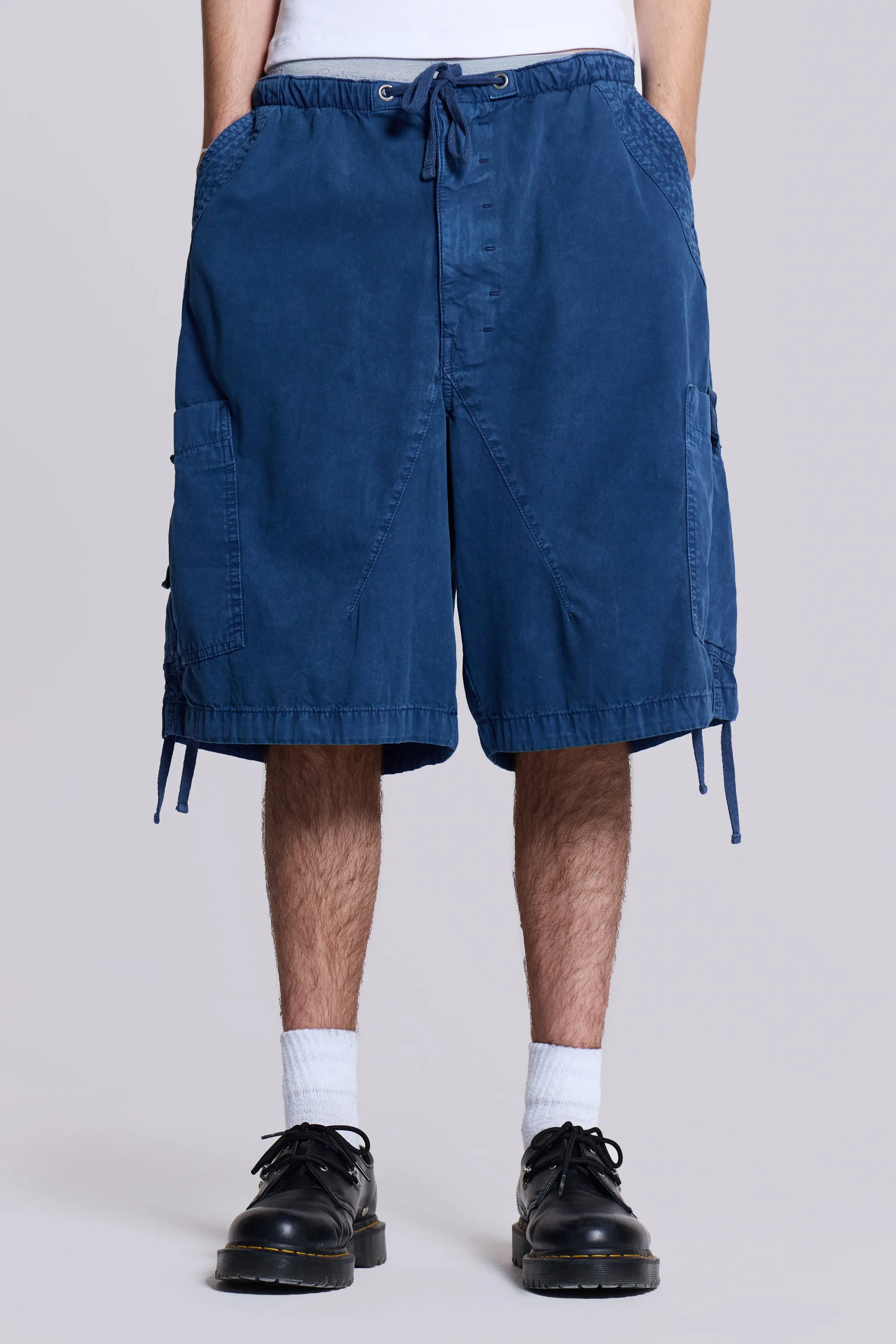 Washed Navy Parachute Baggy Shorts