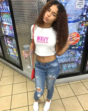 Wavy (S) | White Crop Top Tee