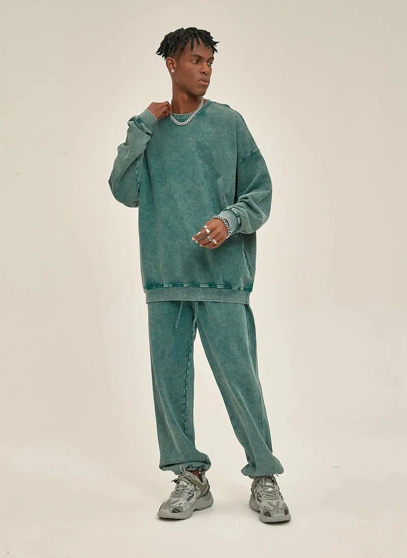Wax Dyed Worn-out Terry Round Neck Sweatshirt