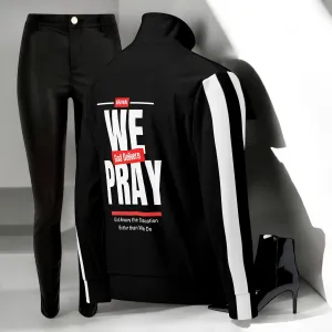 We Pray, God Delivers women's track jacket