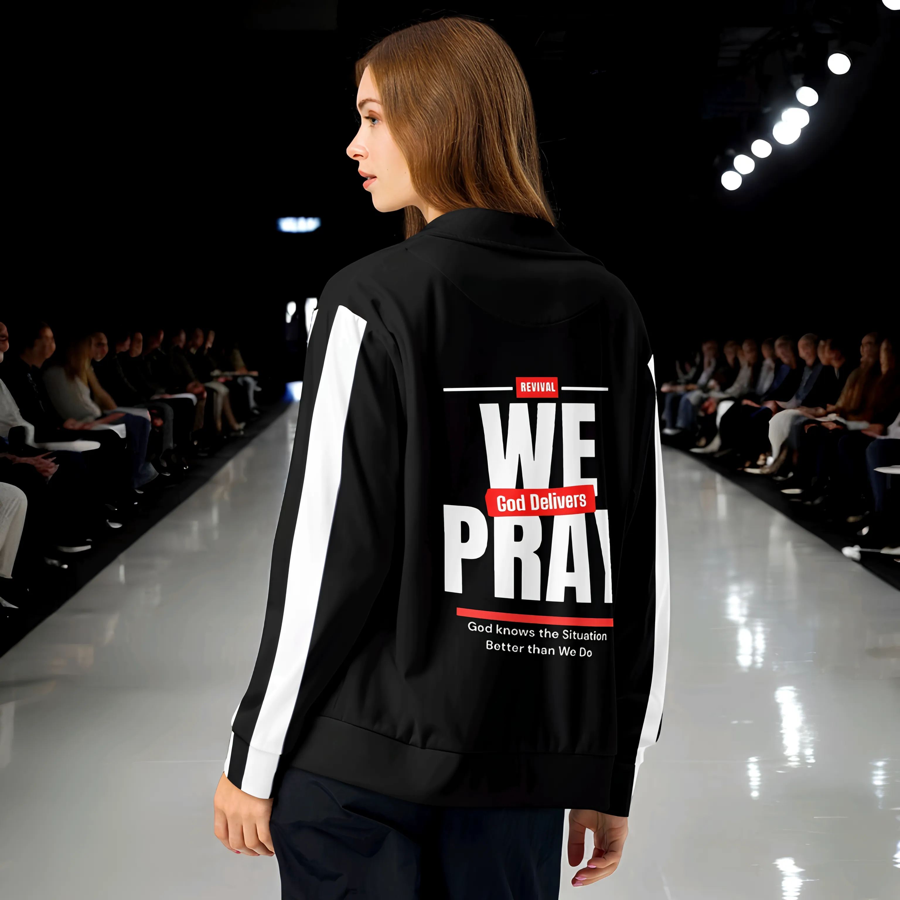 We Pray, God Delivers women's track jacket