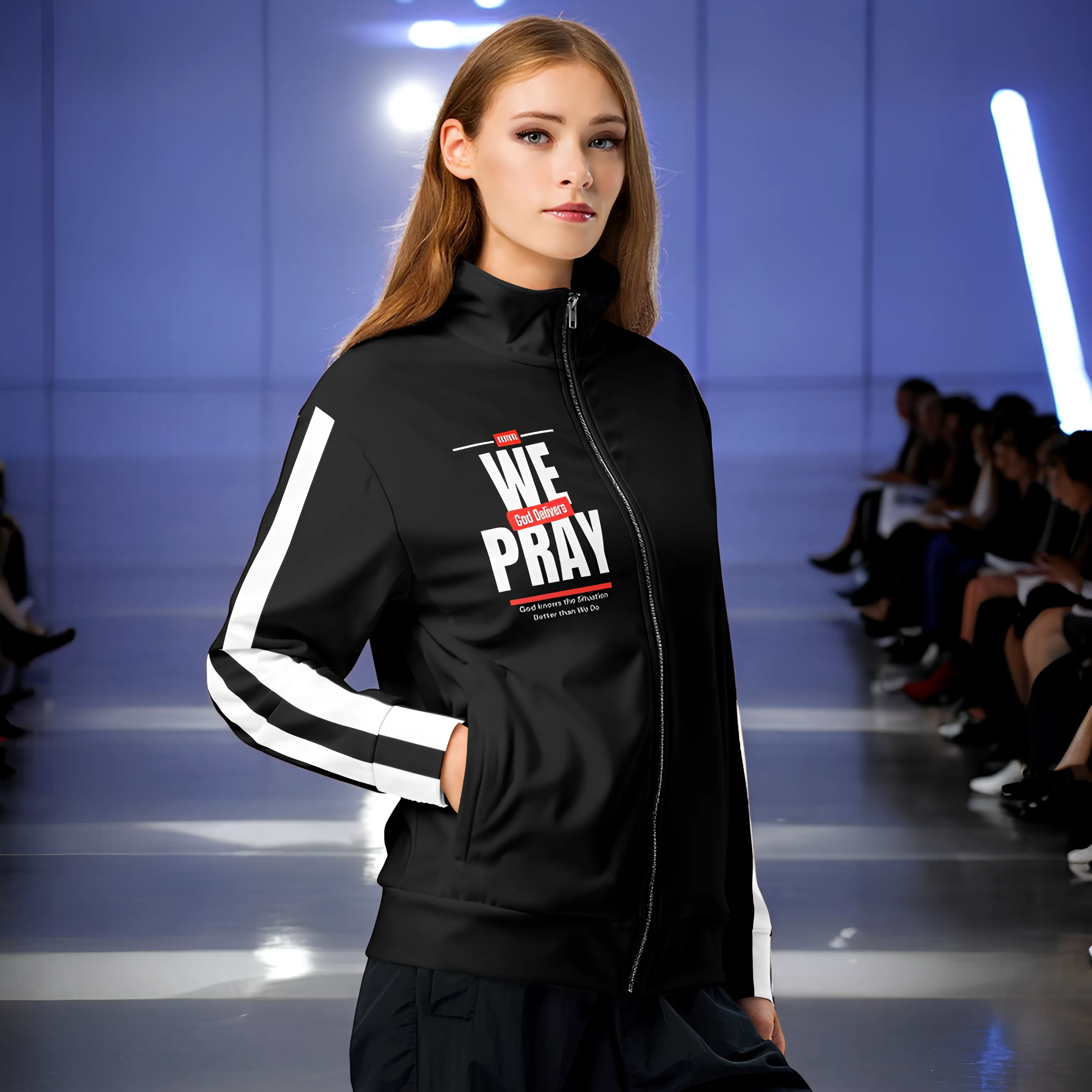 We Pray, God Delivers women's track jacket